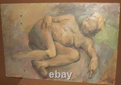 Tableau ancien huile portrait femme nue