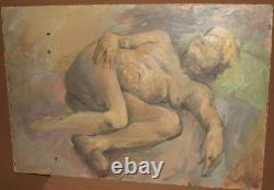 Tableau ancien huile portrait femme nue