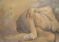 Tableau ancien huile portrait femme nue