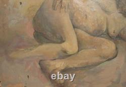 Tableau ancien huile portrait femme nue