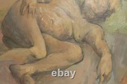 Tableau ancien huile portrait femme nue