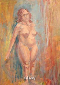 Tableau ancien huile portrait femme nue signé
