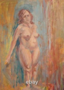 Tableau ancien huile portrait femme nue signé