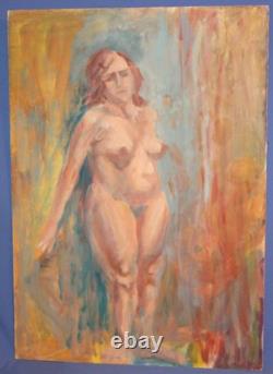 Tableau ancien huile portrait femme nue signé