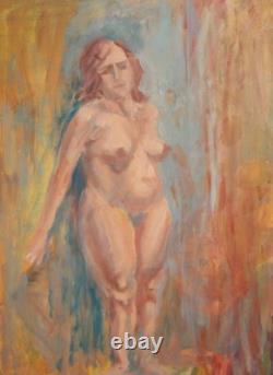 Tableau ancien huile portrait femme nue signé