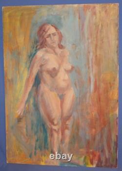 Tableau ancien huile portrait femme nue signé