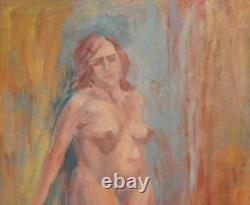 Tableau ancien huile portrait femme nue signé