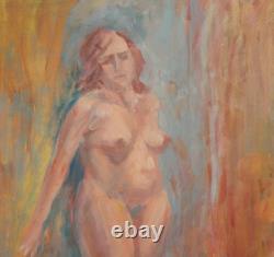 Tableau ancien huile portrait femme nue signé