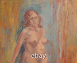 Tableau ancien huile portrait femme nue signé