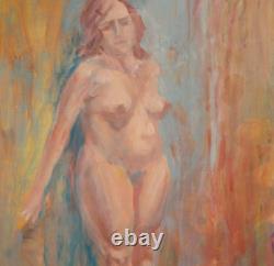 Tableau ancien huile portrait femme nue signé