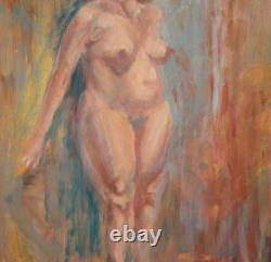 Tableau ancien huile portrait femme nue signé