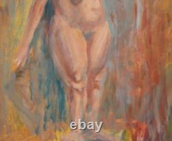 Tableau ancien huile portrait femme nue signé