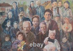 Tableau ancien huile réaliste figurines portrait