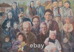 Tableau ancien huile réaliste figurines portrait