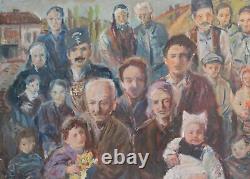 Tableau ancien huile réaliste figurines portrait