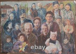 Tableau ancien huile réaliste figurines portrait