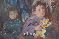 Tableau ancien huile réaliste figurines portrait