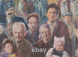 Tableau ancien huile réaliste figurines portrait