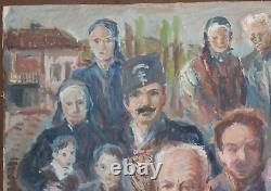 Tableau ancien huile réaliste figurines portrait