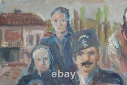 Tableau ancien huile réaliste figurines portrait