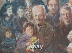 Tableau ancien huile réaliste figurines portrait