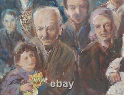 Tableau ancien huile réaliste figurines portrait