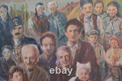 Tableau ancien huile réaliste figurines portrait