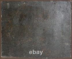 Tableau ancien huile réaliste paysage forêt de montagne avec personnages