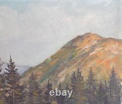 Tableau ancien huile réaliste paysage route de montagne