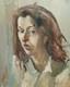 Tableau ancien huile réaliste portrait de femme