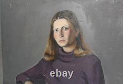 Tableau ancien huile réaliste portrait de femme