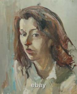 Tableau ancien huile réaliste portrait de femme
