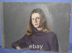 Tableau ancien huile réaliste portrait de femme