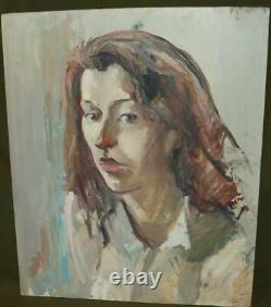 Tableau ancien huile réaliste portrait de femme