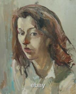 Tableau ancien huile réaliste portrait de femme
