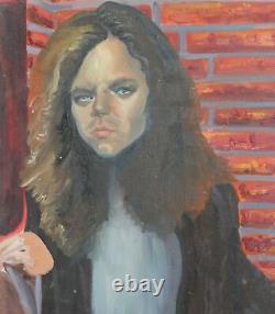 Tableau ancien huile réaliste portrait de femme