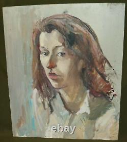 Tableau ancien huile réaliste portrait de femme