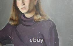 Tableau ancien huile réaliste portrait de femme