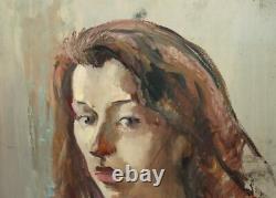 Tableau ancien huile réaliste portrait de femme
