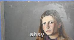 Tableau ancien huile réaliste portrait de femme