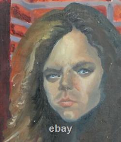 Tableau ancien huile réaliste portrait de femme