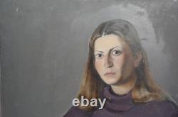 Tableau ancien huile réaliste portrait de femme