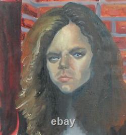 Tableau ancien huile réaliste portrait de femme