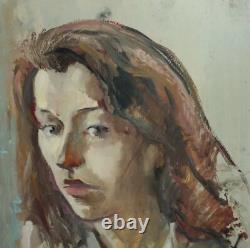 Tableau ancien huile réaliste portrait de femme