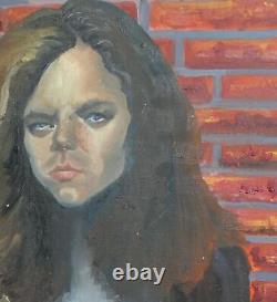 Tableau ancien huile réaliste portrait de femme