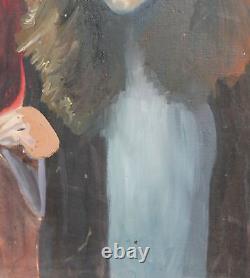 Tableau ancien huile réaliste portrait de femme
