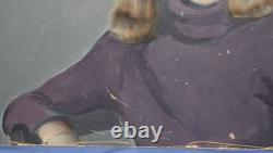 Tableau ancien huile réaliste portrait de femme