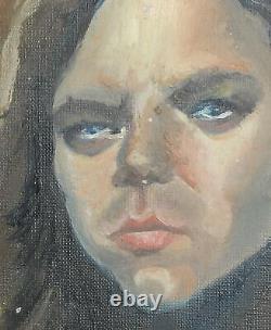 Tableau ancien huile réaliste portrait de femme