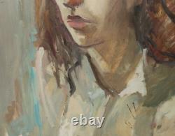 Tableau ancien huile réaliste portrait de femme