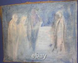 Tableau ancien huile rencontrant le portrait de l'aîné